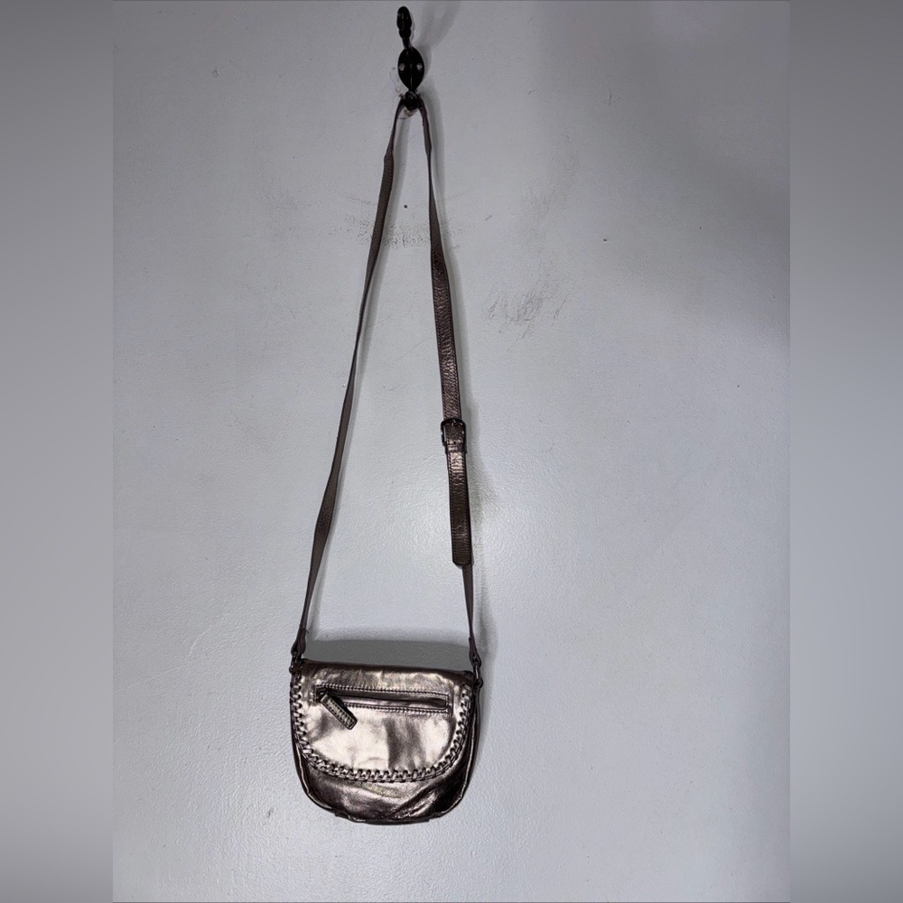 eddie bauer Metallic‎ Silver Sheep Leather Mini Crossbody Bag Purse